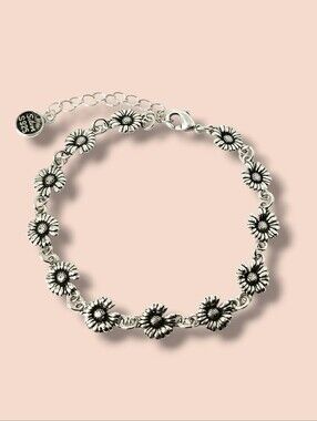 Sterling Silver Daisy Flower Chain Bracelet Adjustable